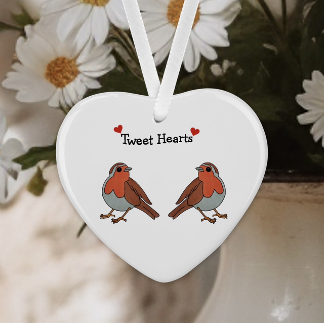 "Tweet Hearts Robin" Ceramic Valentine Heart      