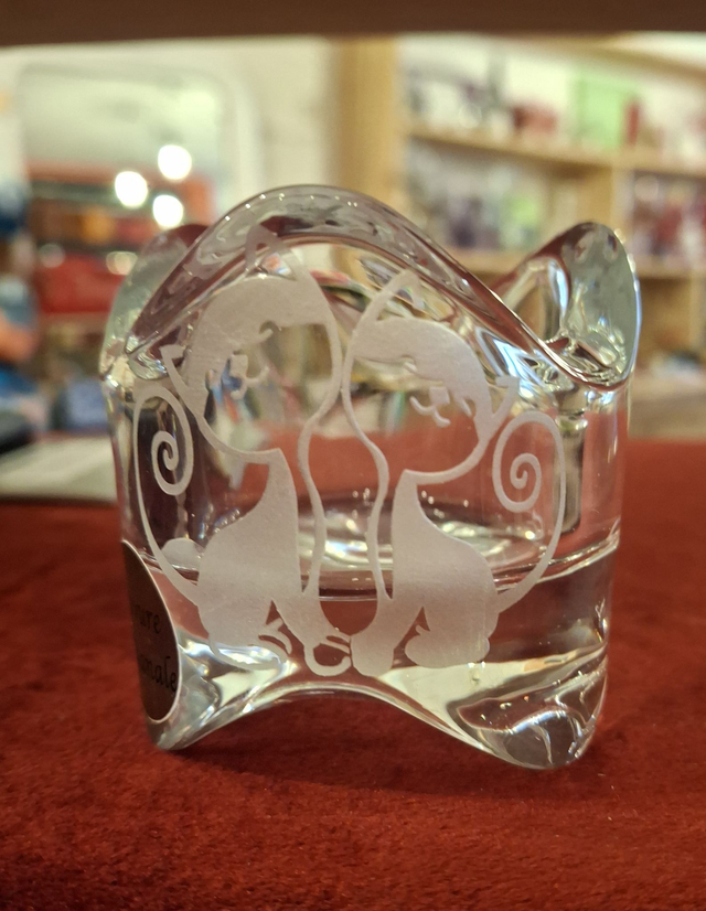 Photophore ondulé verre Deux chats d'amour