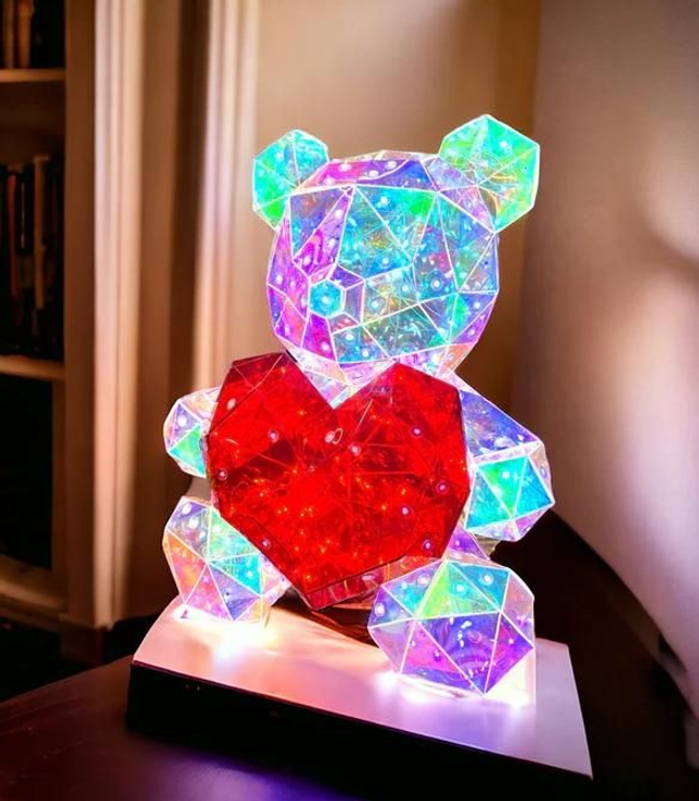 Orsetto Crystal Led 30cm con scatola regalo e fiocco rosso 