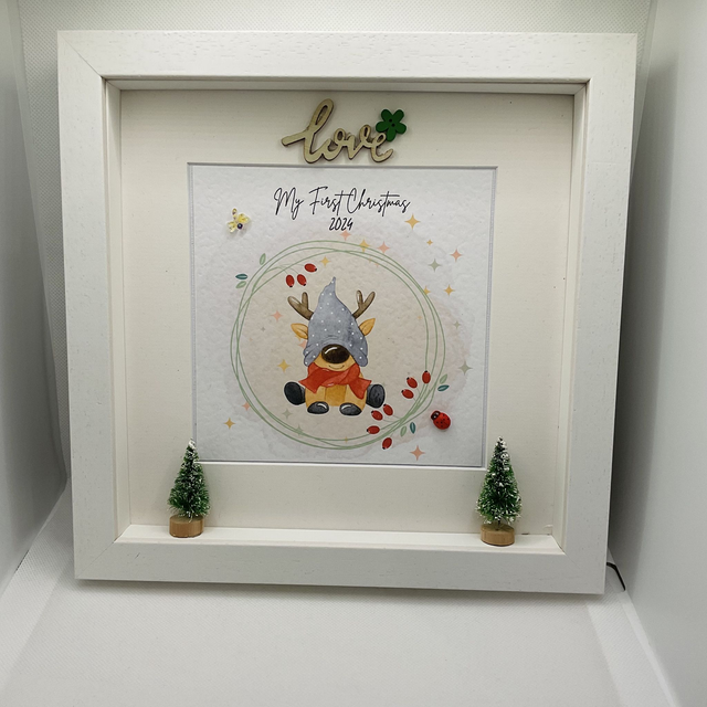 Personalised First Christmas frame and album set.