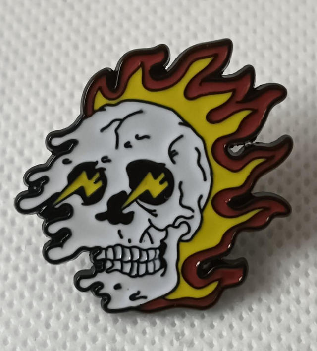Enamel Flaming Skull Pin Badge