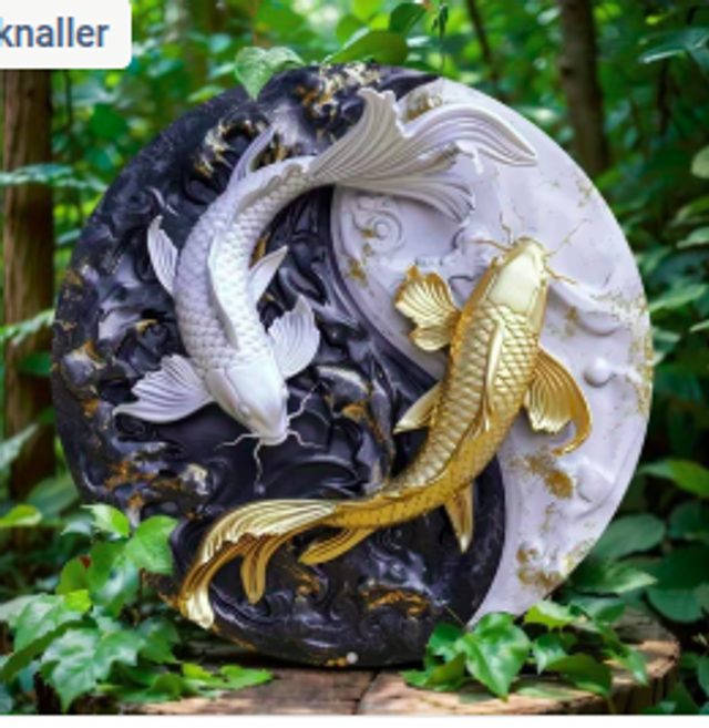Wanddecoratie metalen bord Yin Yang Karpers (20cm diameter)