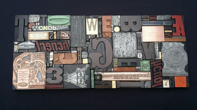 Tableau original en lettre d&#039;imprimerie (bois &amp; métal) et clichés - Vulkain - creation