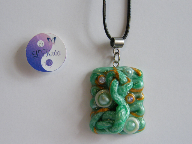 Rectangle Vert/Blanc Nacré/Doré