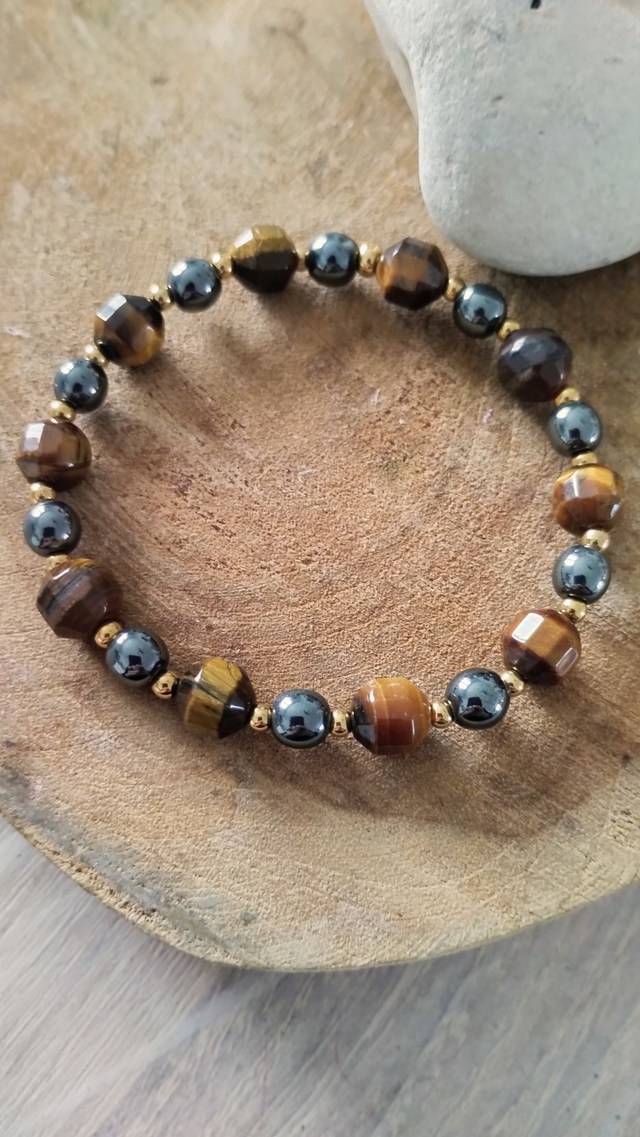 Bracelet Oeil de tigre et Hématite "Force, Courage et Protection" 