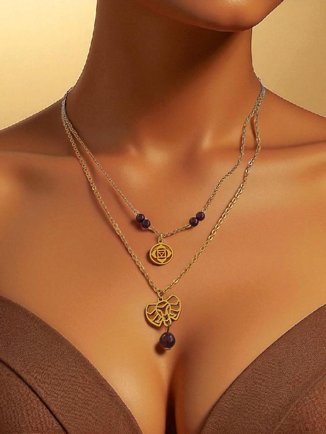 Collier Doré CHAKRA RACINE "Grenat" &amp; Symbole Sacré – Bijou lithothérapie