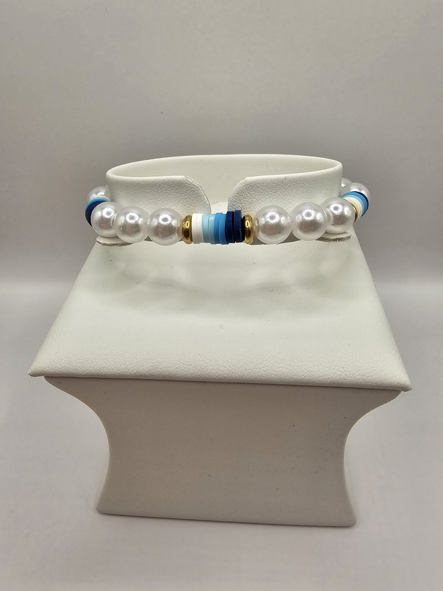 Heishi Clay Bead &amp; Faux Pearl Bracelet.