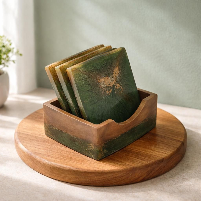 Ensemble de 4 dessous de verres et son support -Collection Minérale 