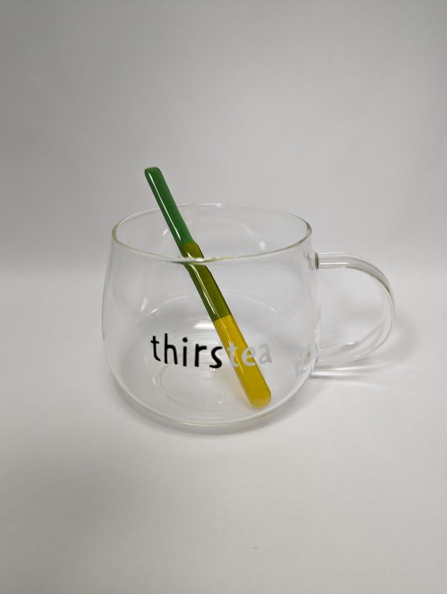 Touillette en verre vert et jaune