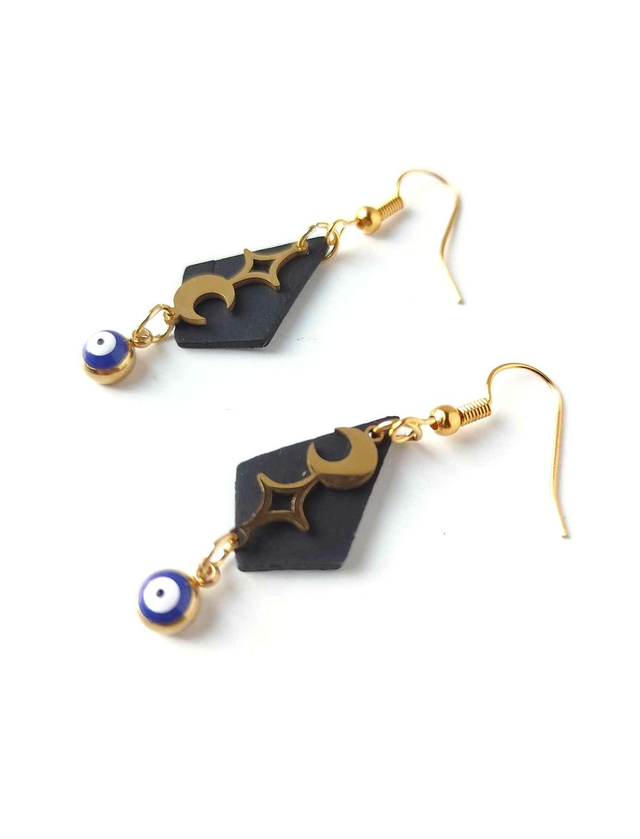 Boucles d'Oreilles Upcyclées en Chambre à Air et Acier Inoxydable Doré - Astrologie