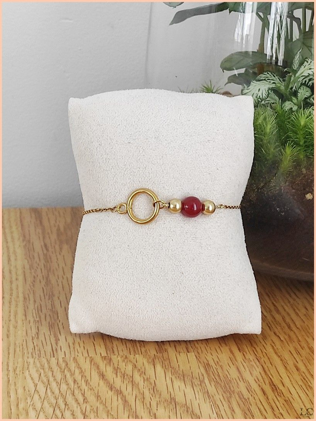 Bracelet chaîne perle solitaire - Agate rouge 