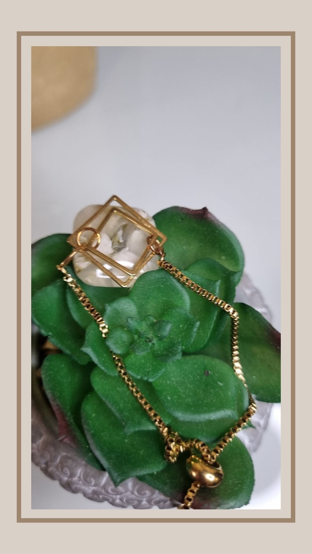 Bracelet réglable fausse pierre naturelle double carré 