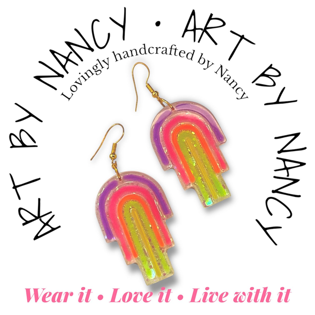 Handmade glow in the dark, glow in uv rainbow earrings - Art by Nancy