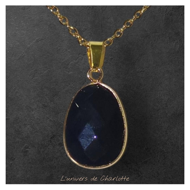 Pendentif &quot;Obsidienne&quot; sur chaîne PN-503