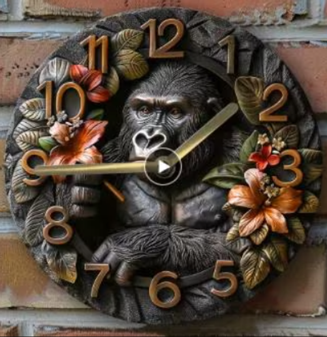Vintage ronde wandklok van metaal - Gorilla (20cm)