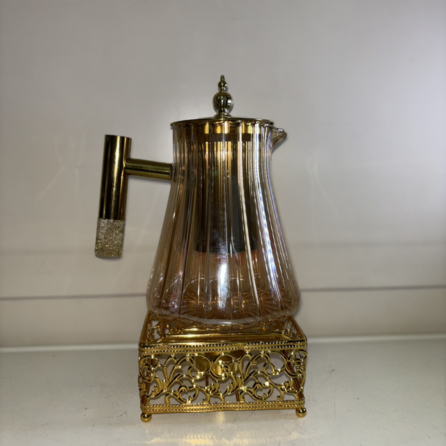 Théière en verre dorée à infusion+ Support