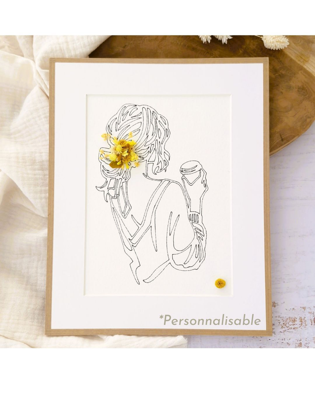 Cadre fleuri - petit modèle - Illustration Maïa - Personnalisable 
