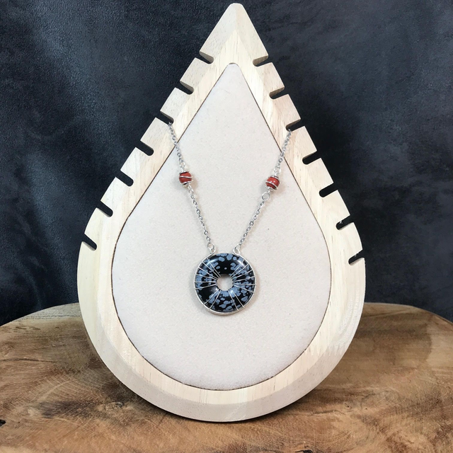Donut Obsidienne 'neige' et jaspe rouge