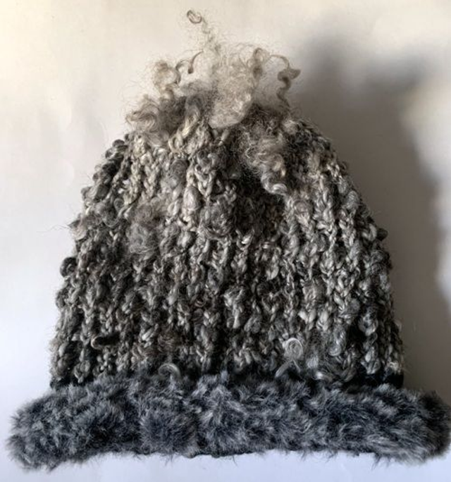 Hand Knitted Beanie Hat with Handspun Gotland Yarn- S/M Natural Grey