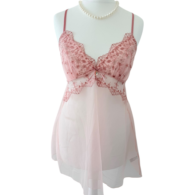 Muted pink princess embroidered cups cami