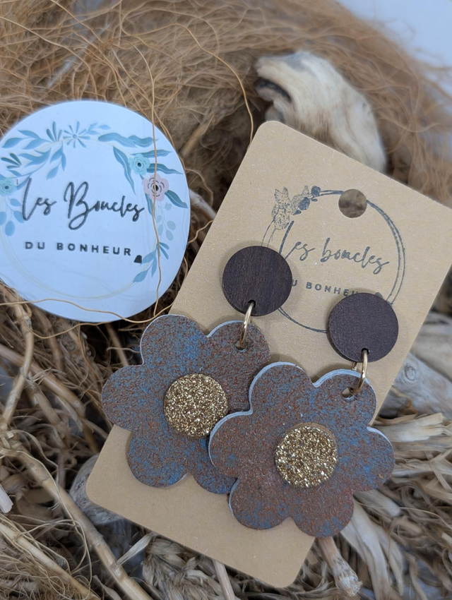 Boucles d&#039;oreilles fleur rétro m1116 cuivré Doré 