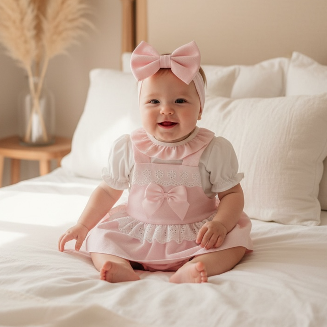 Baby Girls Pink Pex Bow Romper  