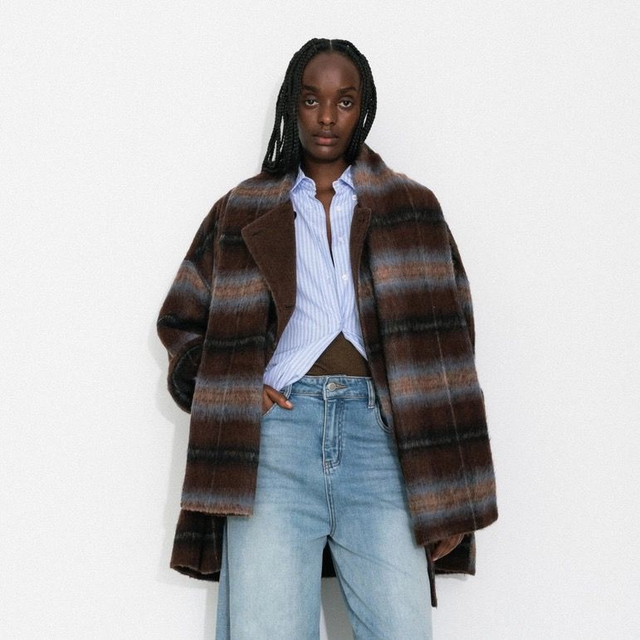 A-Line Plaid Reversible Coat with matching Scarf