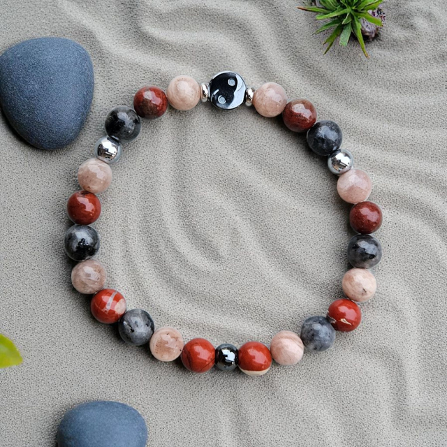 Bracelet Homme "Expression des émotions" : Jaspe Rouge, Pierre de Soleil &amp; Labradorite