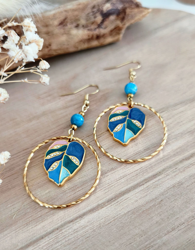 A Boucles d'oreilles "Feuilles" Apatite