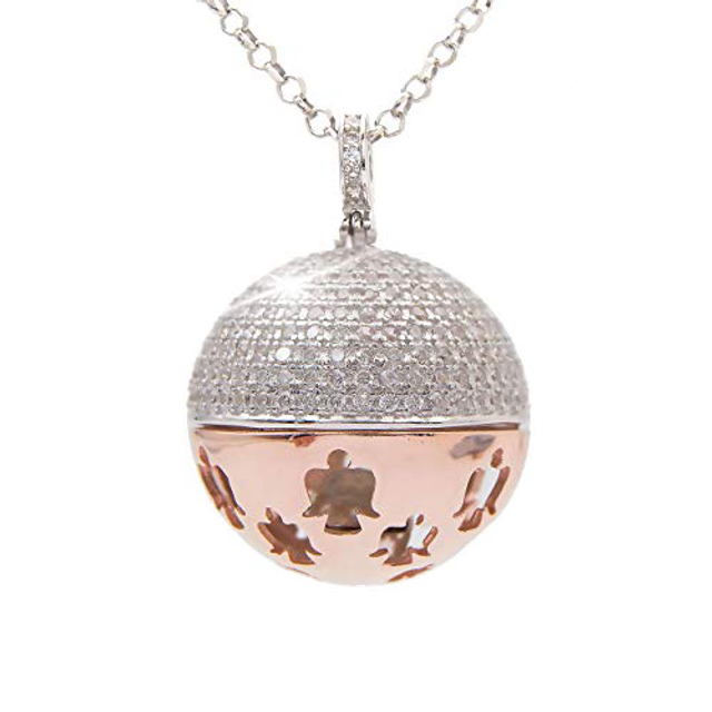 Collana Chiama Angeli con un dolce suono pendente impreziosito con Angeli Custodi realizzata in lega di bronzo e placcata in Oro bianco e rosa