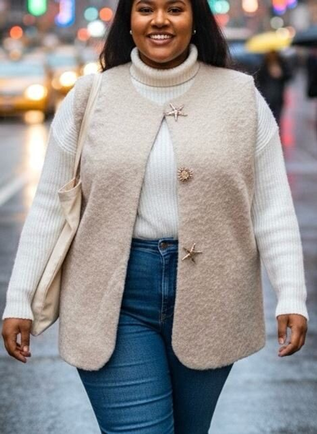 Gilet beige trois broches