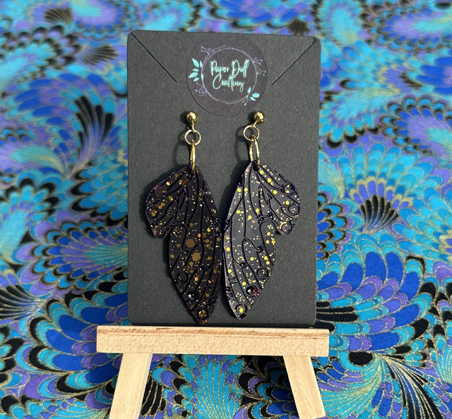 Deep Purple and Gold Resin Wing Earrings