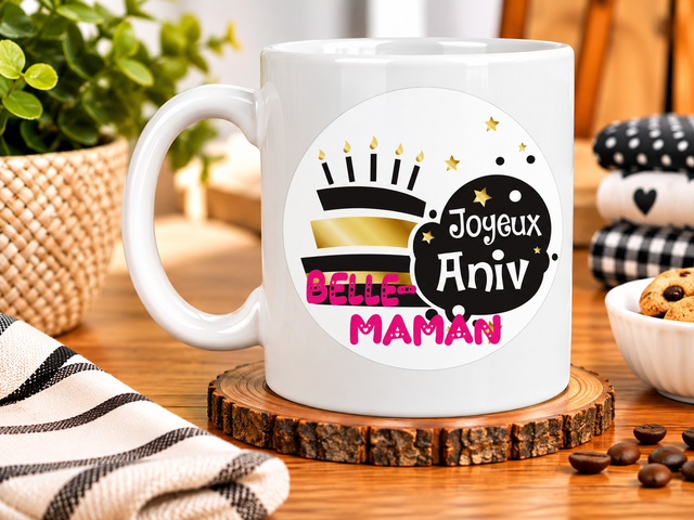 Mug « Joyeux Anniversaire Belle-Maman » – Une Idée Cadeau Originale et Personnalisée pour Souhaiter un Joyeux Anniversaire à sa Belle-Mère