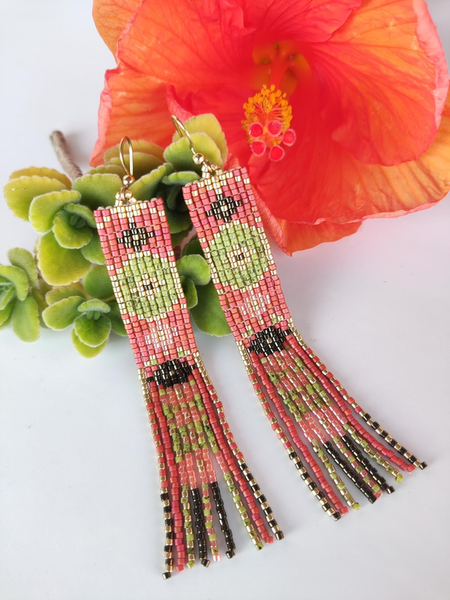 Pendientes naranja y verde flecos