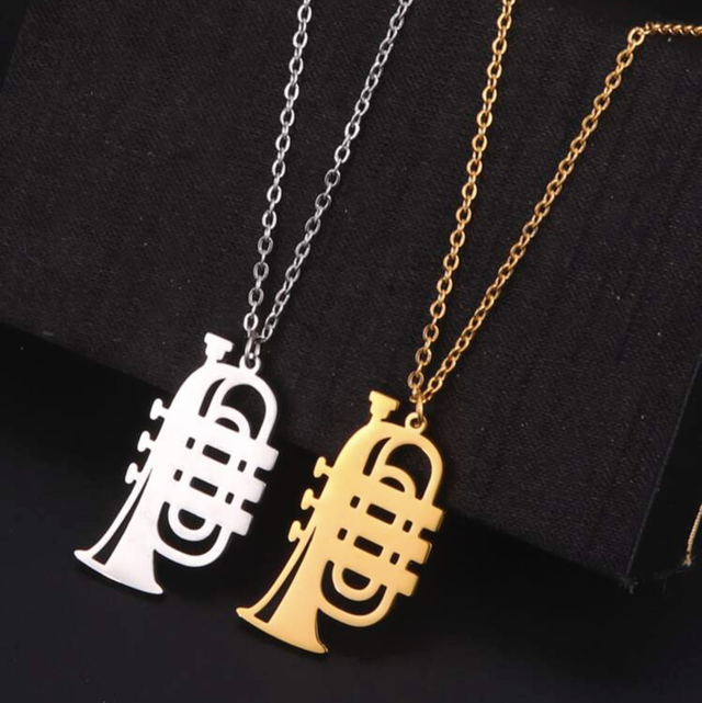 Collier pendentif cornet trompette - acier inoxydable 