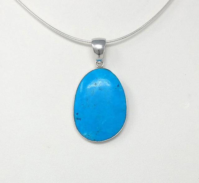 PENDENTIF CABOCHON OVALE TURQUOISE ARGENT MASSIF - VENDU SANS CHAINE - 25362