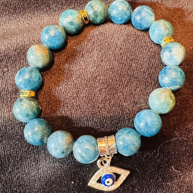 Bracelet en Apatite 10 mm avec Charm Œil de Nazar - Énergie et Protection