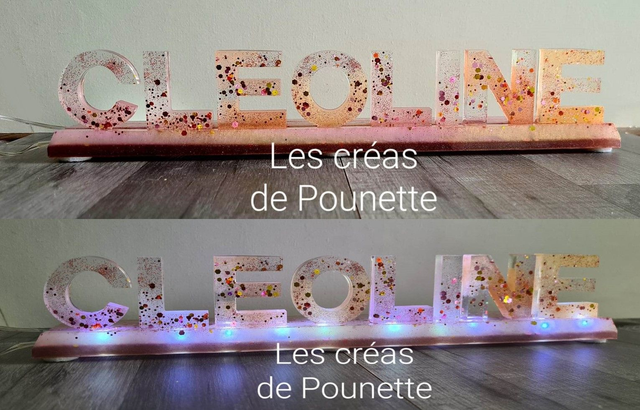 Grand prénom lumineux sur socle de 6 à 8 lettres maximum