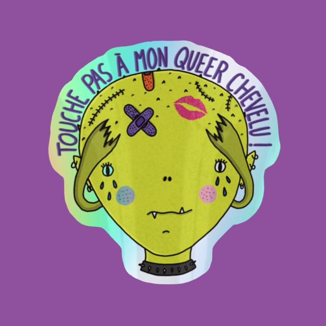 Sticker « touche pas à mon queer chevelu »