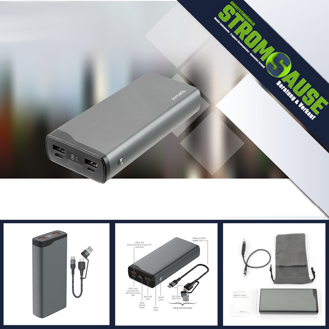 4smarts Powerbank 20000 mAh 22,5 Watt gunmetal- Edition Quick Charge