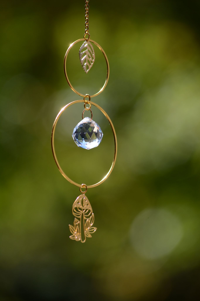 Attrape Soleil d'intérieur Upcyclé, Double prisme - FORET ENCHANTEE - Chambre à Air Valorisée & Perles Recyclées - Pièce Unique   (2)