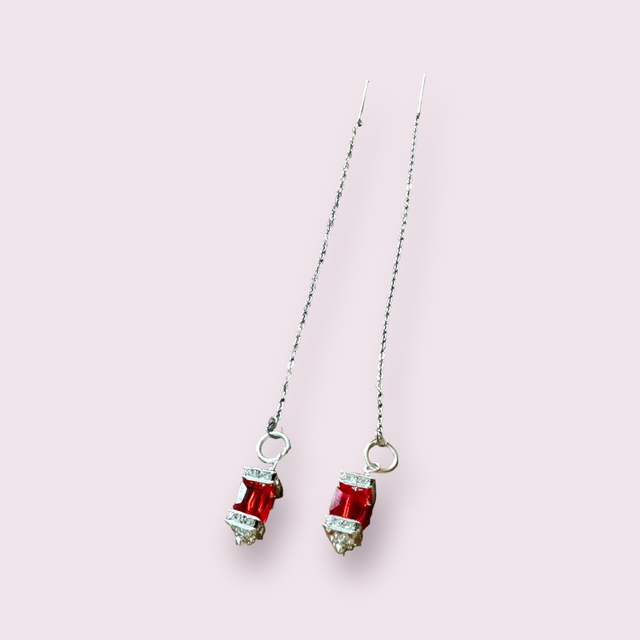 Red Cube Threader Earring