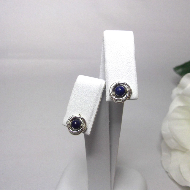 Lapis Lazuli gemstone Russian wedding ring style stud earrings with recycled silver 