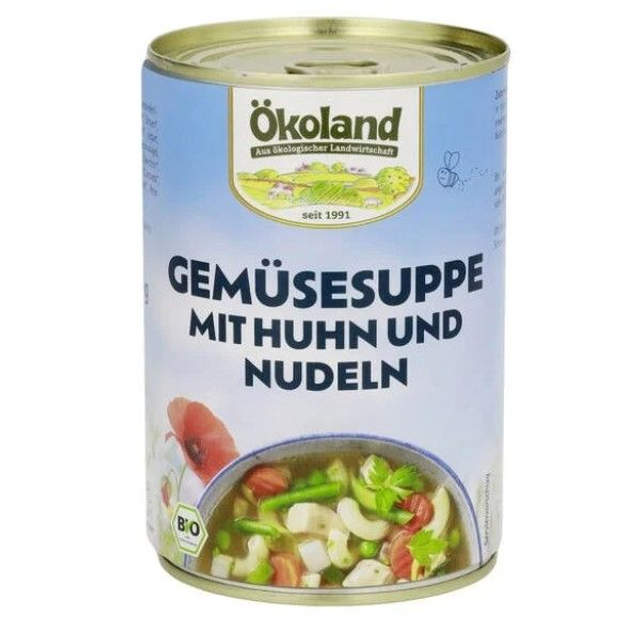 Ökoland Gemüsesuppe mit Huhn und Nudeln, 400ml Dose