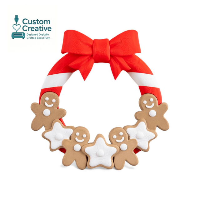 Gingerbread Candy Cane Christmas Door Wreath – Festive 3D Printed Holiday Decor | Cute Gingerbread &amp; Star Design