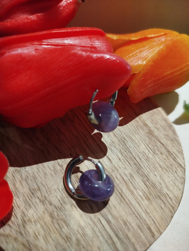  Boucles d’oreilles Améthyste &amp; Acier inoxydable