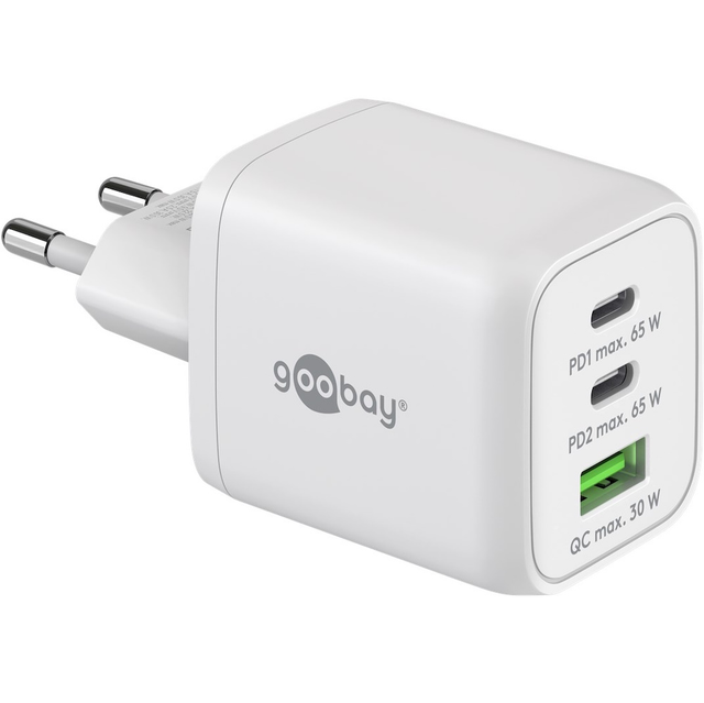 Goobay Multiport GaN Adapter 65Watt 2xUSB-C + 1xUSB-A Hvid