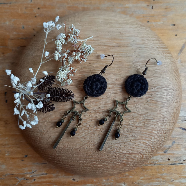 Boucles d&#039;oreille Etoiles filantes - Noires