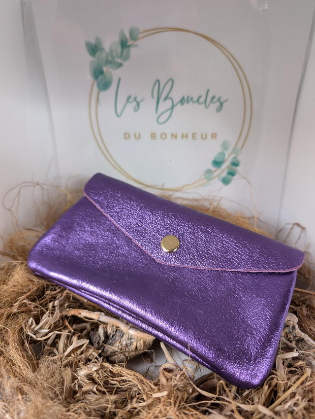 Porte monnaie violet irisé en cuir Louisa Lee 