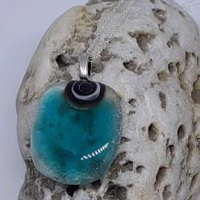 Turquoise and monochrome milliefiori pendant 